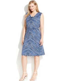 Calvin Klein Plus Size Cap Sleeve Geo Print Cowl Neck Dress