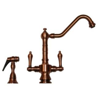 Whitehaus Collection Vintage III 2 Handle Side Sprayer Kitchen Faucet in Antique Copper WHKSDTLV3 8201 ACO