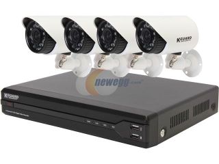 KGuard KG OT801 4HW227A 500G 8 Channel DVR Security System & 4 Cameras 600 TVL with Smartphone and Tablet Remote viewing