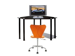 RTA Home and Office Black Tempered Glass and Aluminum Corner Computer Desk