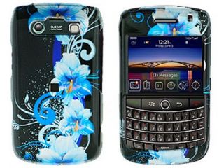 Solid Plastic Phone Design Case Cover Blue Flower For BlackBerry Bold 9700 9780