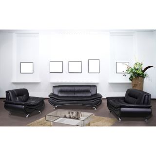 Christina Black Leather 3 piece Sofa Set   15517683  