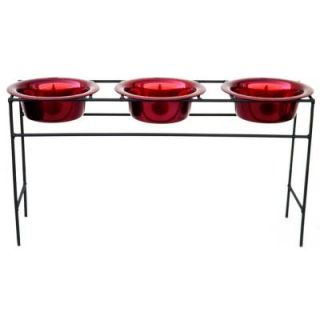 Platinum Pets 8 Cup Wrought Iron Triple Modern Diner Cat/Puppy Stand with Extra Wide Rimmed Bowls in Red TMDS64RED
