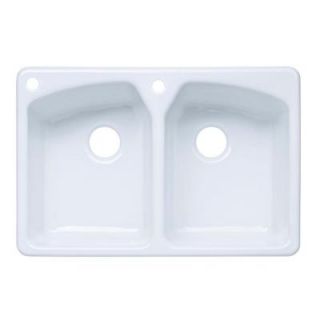 KOHLER Tanager Top Mount Cast Iron 33 in. 2 Hole Double Bowl Kitchen Sink in White K 6491 2L 0