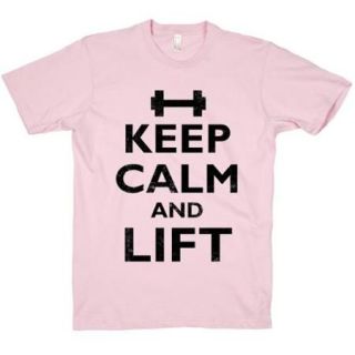Light Pink Keep Calm And Lift Crewneck Funny Graphic T Shirt (Size XL) NEW Cool
