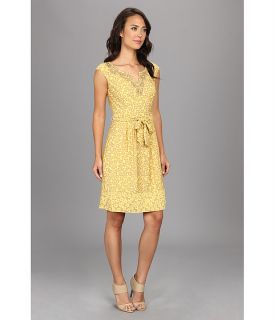 adrianna papell ditsy floral embellished neck dress yellow