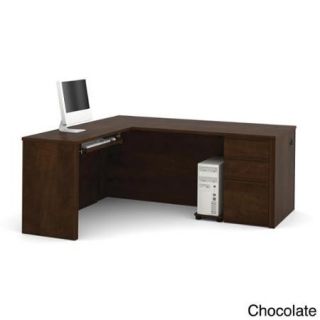 Bestar Prestige L shaped Desk with Pedestal Chocolate Finish