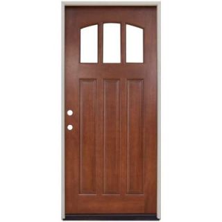 Steves & Sons 36 in. x 80 in. Craftsman 3 Lite Arch Stained Mahogany Wood Prehung Front Door M4151 CT WJ 4RH
