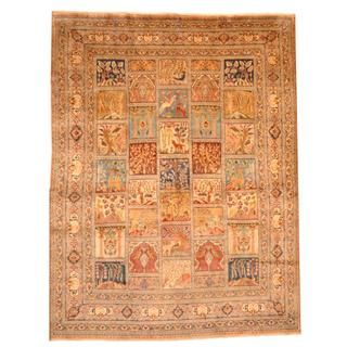 Persian Hand knotted Tabriz Beige/ Blue Wool Rug (98 x 128)