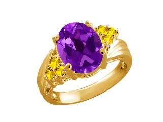 2.80 Ct Oval Purple Amethyst Yellow Sapphire 14K Yellow Gold Ring