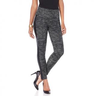 Melissa McCarthy Seven7 Printed Ponte Stretch Pant with Faux Leather Tuxedo Str   7831400
