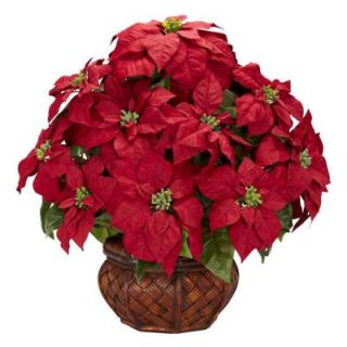 Nearly Natural 22.0 in. H Red Poinsettia with Decorative Planter Silk Arrangement 1265
