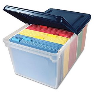 Advantus Letter Extra Capacity File Tote Storage Box With Lid, Clear/Navy