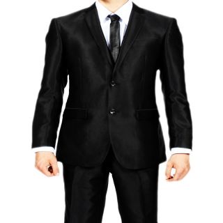 Ferrecci Mens Slim Fit Shiny Black Sharkskin Suit   Shopping