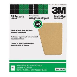 3M 9 in. x 11 in. 220 Grit Aluminum Oxide Sandpaper (25/Sheets) (Case of 10) 99401NA CC