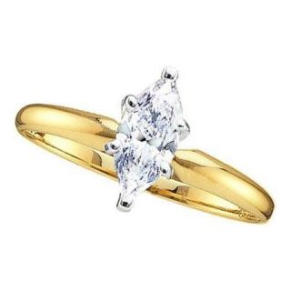 14K Yellow Gold 0.75ctw Shiny 6 Prong Diamond Marquise Wedding Fashion Ring