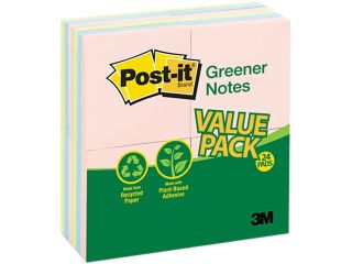 Post it Greener Notes 654RP 24 AP Original Recycled Note Pads, 100 3 x 3 Sheets, Assorted Pastels, 24 Pads/Pack