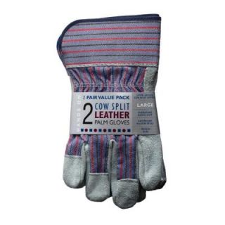 HANDS ON Genuine Suede Leather Palm Large Work Gloves (2 Pack) LP4300 L 2PK