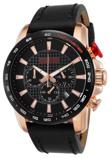 Fastrack Chrono Black Genuine Leather, Dial and Bezel Rose Tone Case
