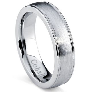 Oliveti Cobalt Mens Brushed Center Dome Ring Comfort Fit Band (6 mm)