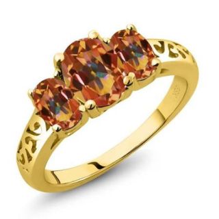 2.70 Ct Oval Ecstasy Mystic Topaz Gold Plated Sterling Silver Ring