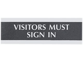 Headline Sign 4763 Century Series Office Sign, "Visitors Must Sign In", 9 x 3, Black/Silver