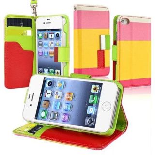 Insten Wallet Leather Case For Apple iPhone 4 / 4S, Red / Yellow / Pink