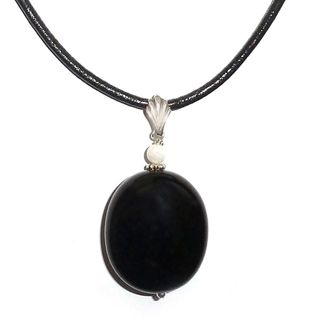 Every Morning Design Black Onyx and Mother of Pearl Black Leather Cord