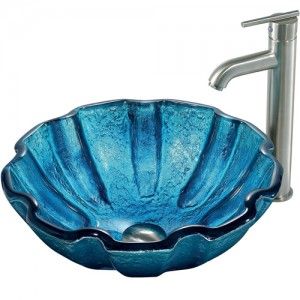 VIGO Industries VGT160 Bathroom Sink, Mediterranean Seashell Glass Vessel Sink & Faucet Set   Brushed Nickel