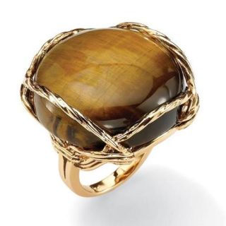 Cabochon Shaped Genuine Tiger's Eye 14k Gold Plated Twisted Channel Set Pillow Ring   Size 10