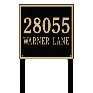 Whitehall Products Square Estate Lawn 2 Line Address Plaque   Black/Gold 2120BG