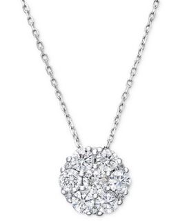 Diamond Flower Cluster Pendant Necklace in 14k White Gold (1/4 ct. t.w