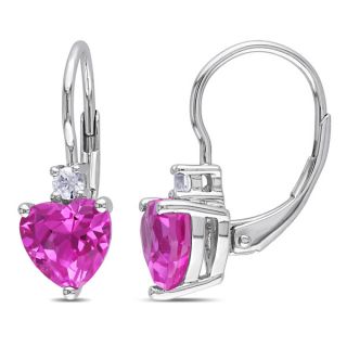 Miadora Sterling Silver Created Pink and White Sapphire Heart Earrings