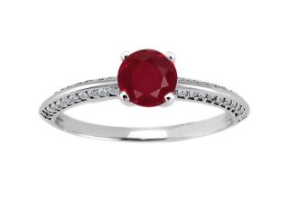 0.90 Ct Round Red Ruby Diamond 14K White Gold Ring