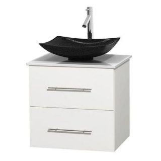 Wyndham Collection Centra 24 in. Vanity in White with Solid Surface Vanity Top in White and Black Granite Sink WCVW00924SWHWSGS4MXX