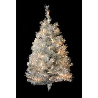 3' Pre Lit Silver Tinsel Artificial Christmas Wall Tree   Clear Lights