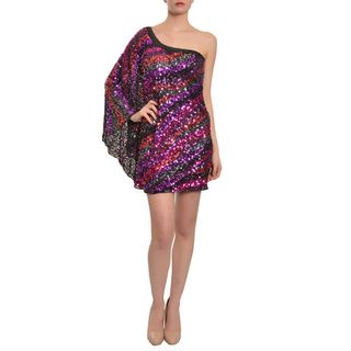 Mac Duggal Womens Multi colored Fully Sequined One sleeve Evening