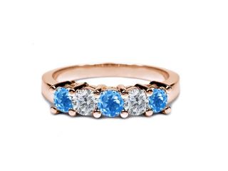 0.94 Ct Round Swiss Blue Topaz G/H Diamond 14K Rose Gold Wedding Band Ring