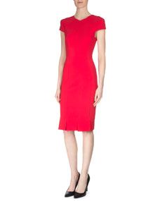 Roland Mouret Cap Sleeve Pleated Sheath Dress, Red