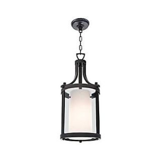 DVI Essex 1 Light Drum Pendant; Oil Rubbed Bronze with Half Opal Glass Shade
