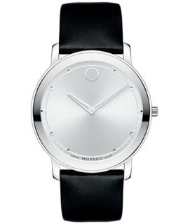 Movado Unisex Swiss Movado TC Black Calfskin Leather Strap Watch 40mm