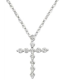 Diamond Necklace, 14k White Gold Diamond Flower Cross Pendant (1 1/2