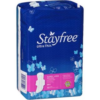 Stayfree Ultra Thin Super Long Pads with Wings, 32 count