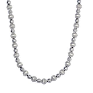 Sterling Silver Italian Satin and Polished Bead Necklace