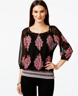 INC International Concepts Off Shoulder Printed Peasant Top, Only at