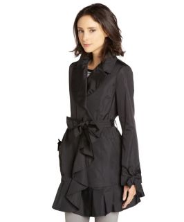 Cole Haan Black Ruffle Front Belted Trench Coat (328383701)