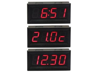 3in1 MCU Car Clock Thermometer 0 200V Voltmeter Gauge Red LED Time Voltage Temperature Meter