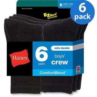 Hanes Boys' Comfortblend Black Crew Socks, 6 Pack