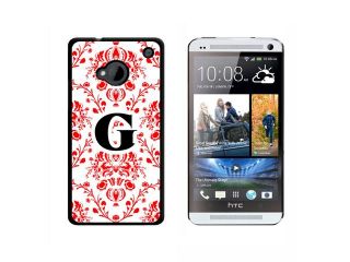 Letter G Initial Damask Elegant Red Black White   Snap On Hard Protective Case for HTC One 1   Black