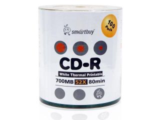 Smartbuy CD R 52X 700MB 80Min White Thermal Hub Printable Blank Data Recordable Disc (200 Packs)